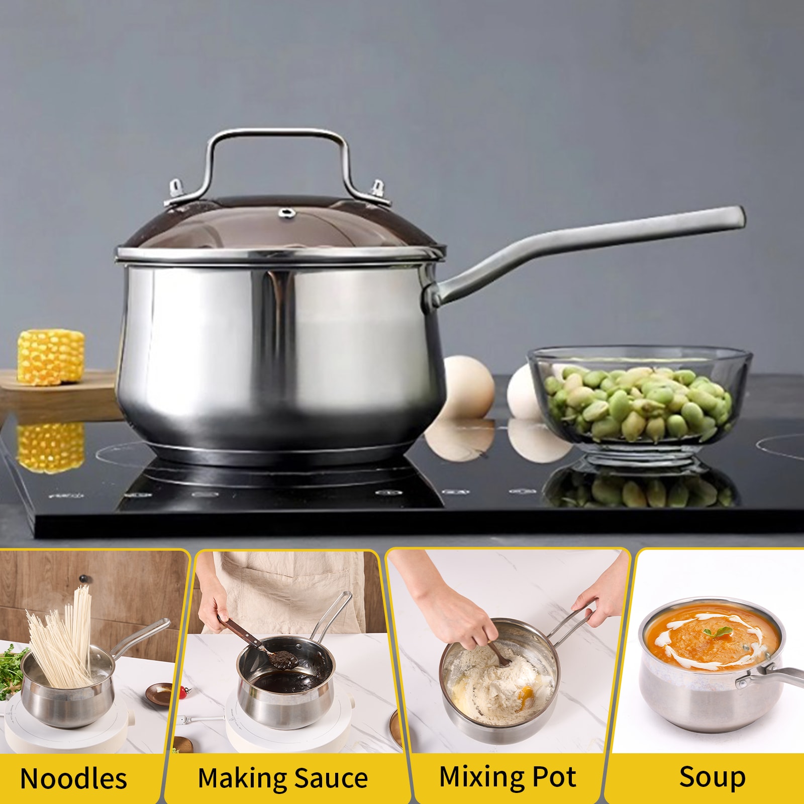 WANGYUANJI Non-Stick Stainless Steel Saucepan With Lid, 2.85QT Small Soup Pot For All Stoves, Oven Save, Dishwasher Safe_voghion.com